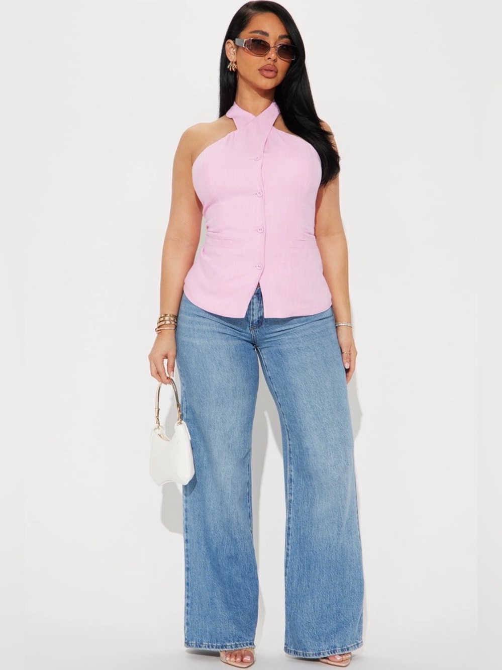 No Small Talk Linen Vest- Pink